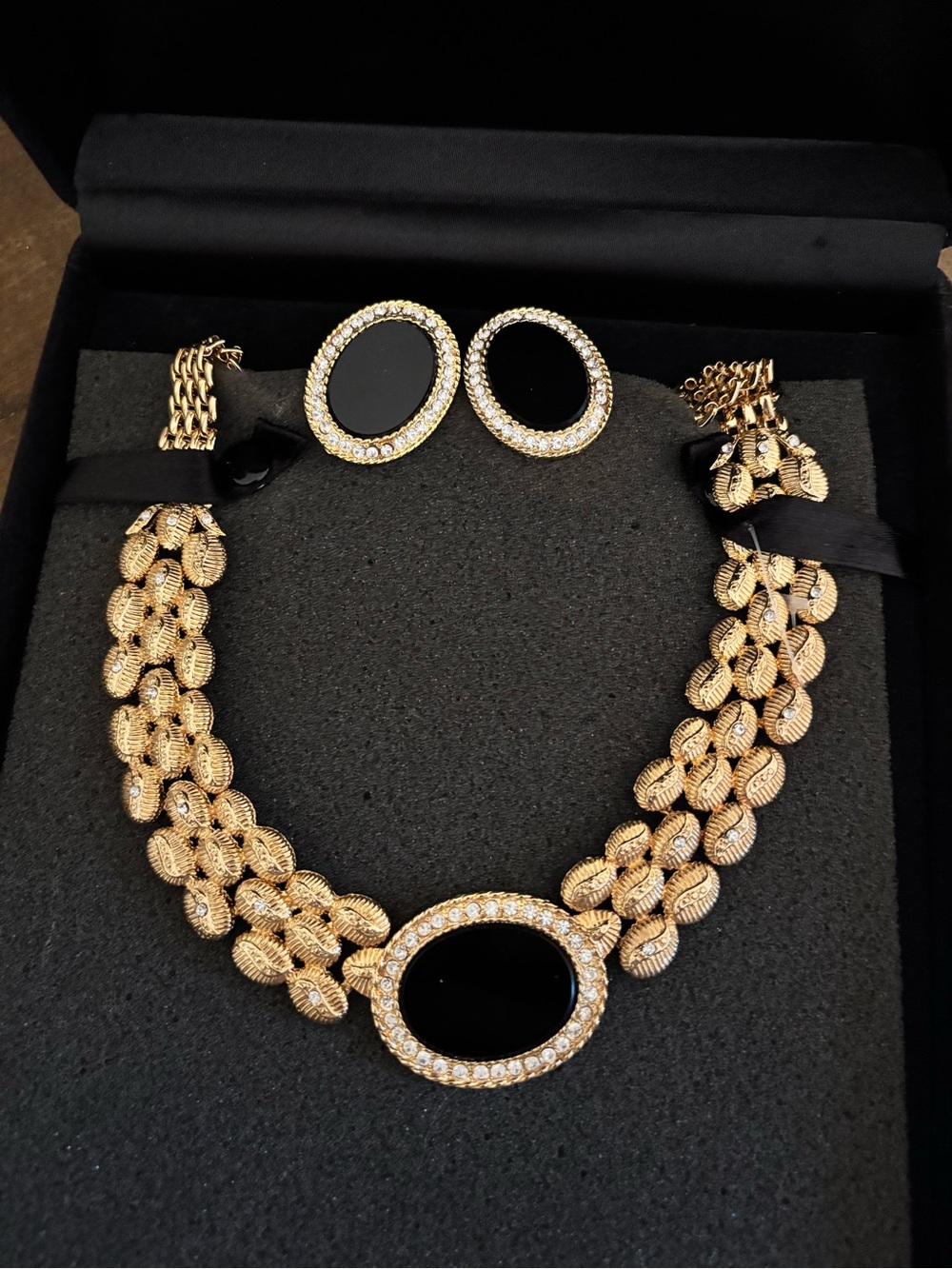 Gold and Black Statement Necklace & Earring Set - Picture 1 of 2